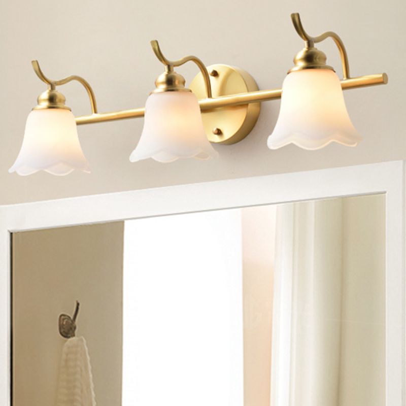 Arisha Design LED Fiore Elegante Applique Metallo Oro Specchio Bagno