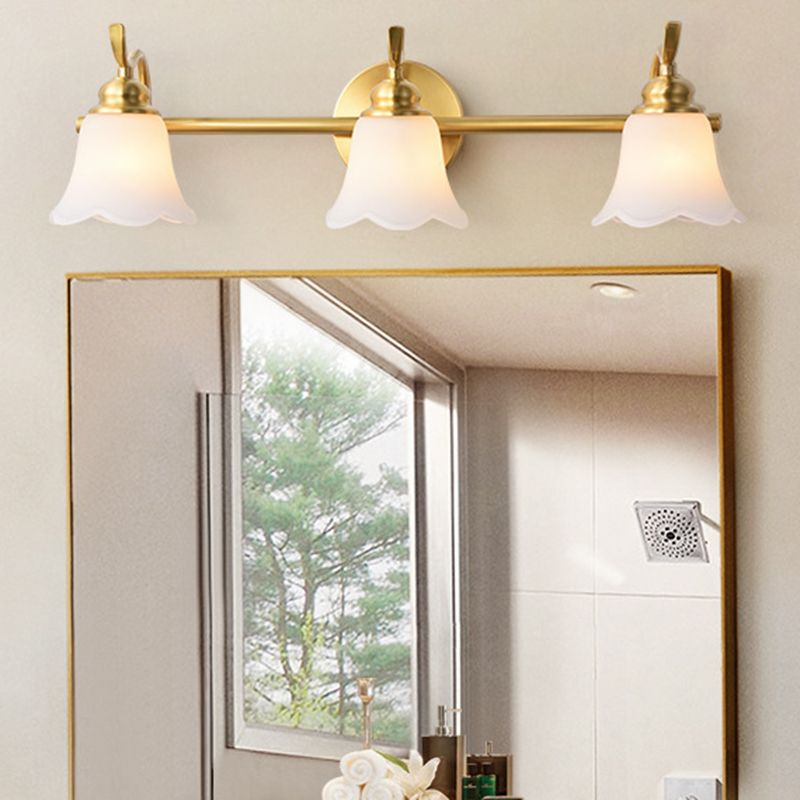 Arisha Design LED Fiore Elegante Applique Metallo Oro Specchio Bagno
