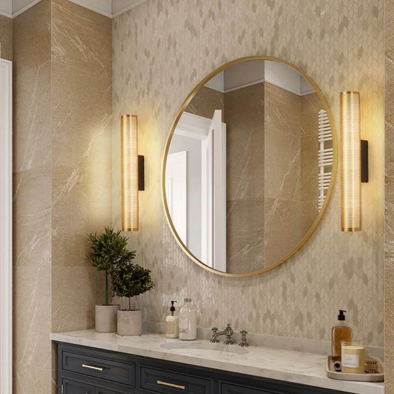 Arisha Moderno Classico LED Cilindrico Applique Metallo Oro Specchio Bagno