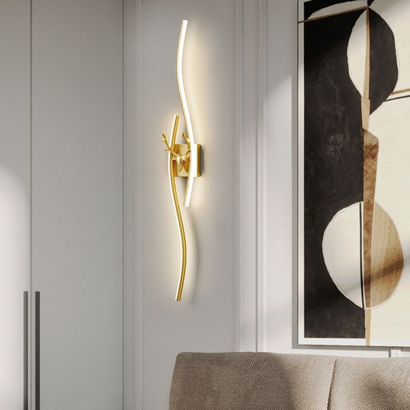 Arisha Minimalismo Lineare Onda Design LED Applique Metallo Oro Specchio Bagno