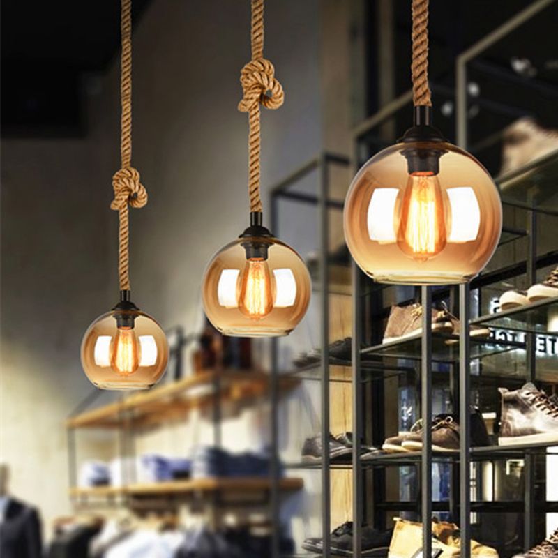 Valentina Vintage Industriale Sfera Vetro Lampada a Sospensione Soggiorno