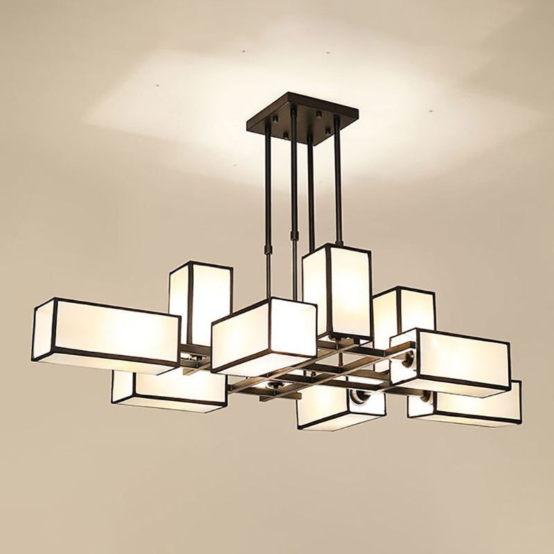 Arisha Metallo/Tessuto Nero/Oro Quadrato Lampade a Sospensione Soggiorno/Camera da Letto