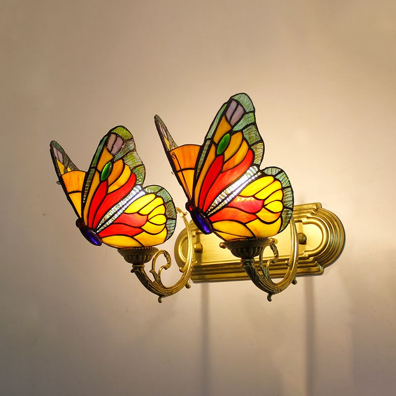 Arisha Design LED Bellissimo Decorativo Applique Metallo Vetro Artistica Farfalla Colorata Bagno