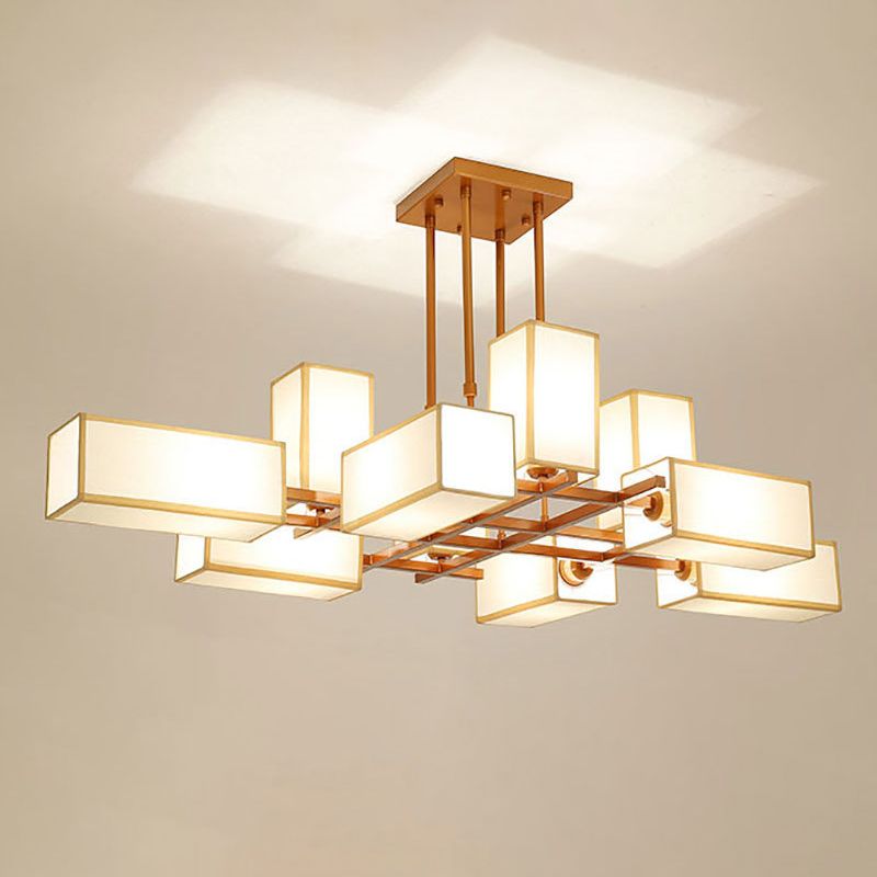Arisha Metallo/Tessuto Nero/Oro Quadrato Lampade a Sospensione Soggiorno/Camera da Letto