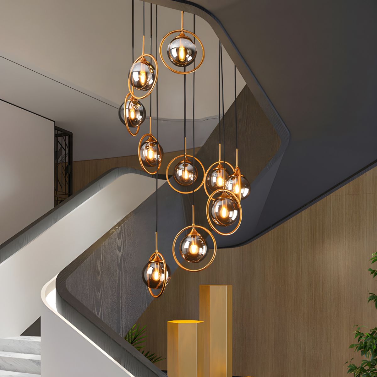 Valentina Moderno Scala Vetro Sfera Spirale Lampadari Soggiorno