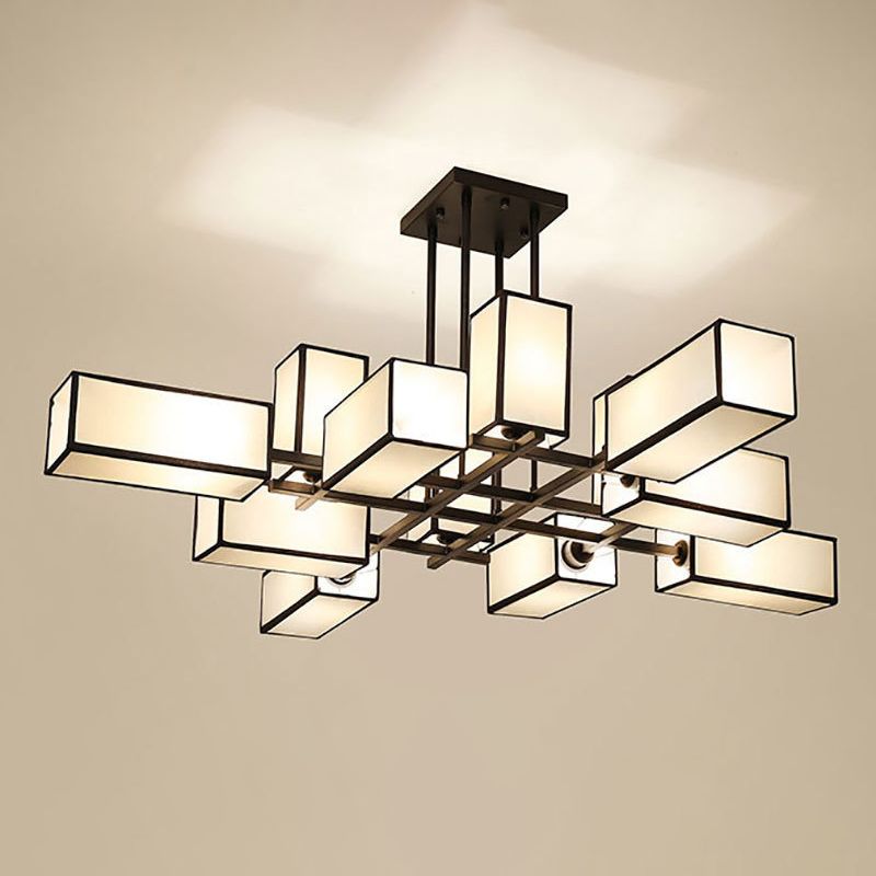 Arisha Metallo/Tessuto Nero/Oro Quadrato Lampade a Sospensione Soggiorno/Camera da Letto