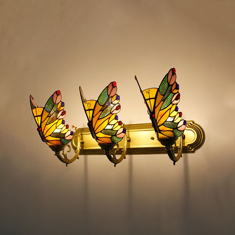 Arisha Design LED Bellissimo Decorativo Applique Metallo Vetro Artistica Farfalla Colorata Bagno
