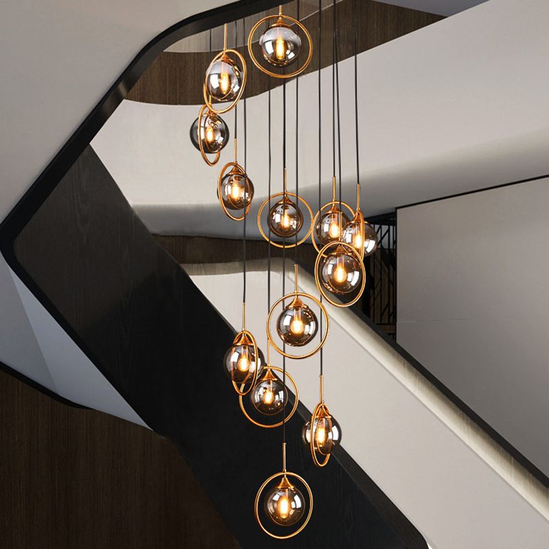 Valentina Moderno Scala Vetro Sfera Spirale Lampadari Soggiorno
