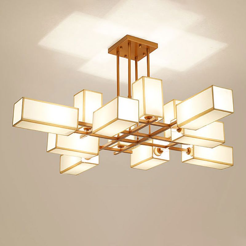 Arisha Metallo/Tessuto Nero/Oro Quadrato Lampade a Sospensione Soggiorno/Camera da Letto