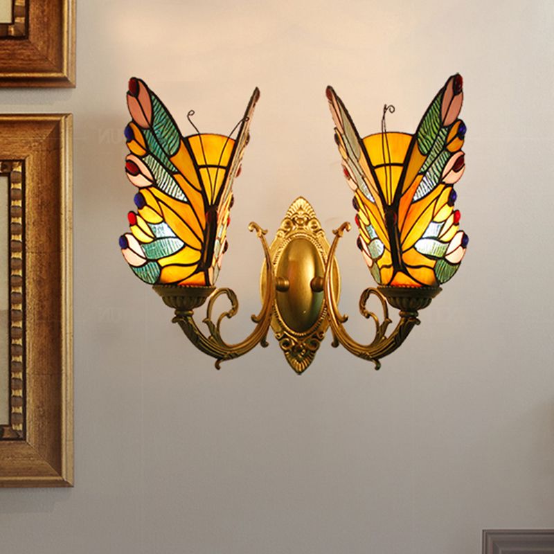 Arisha Design LED Bellissimo Decorativo Applique Metallo Vetro Artistica Farfalla Colorata Bagno