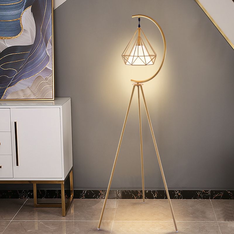 Tiffany Design LED Diamante Gabbia Lampade da Terra Metallo Nero/Oro Soggiorno/Camera da Letto