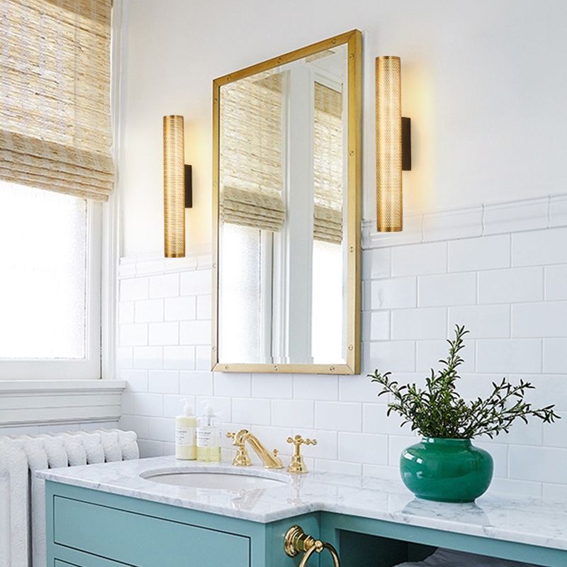 Arisha Moderno Classico LED Cilindrico Applique Metallo Oro Specchio Bagno