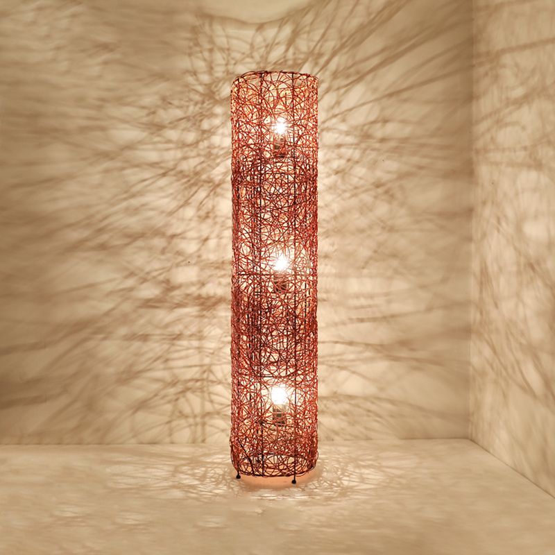 Ritta Lampade da Terra Naturale Retro Vaso Legno Rattan Bianco/Marrone