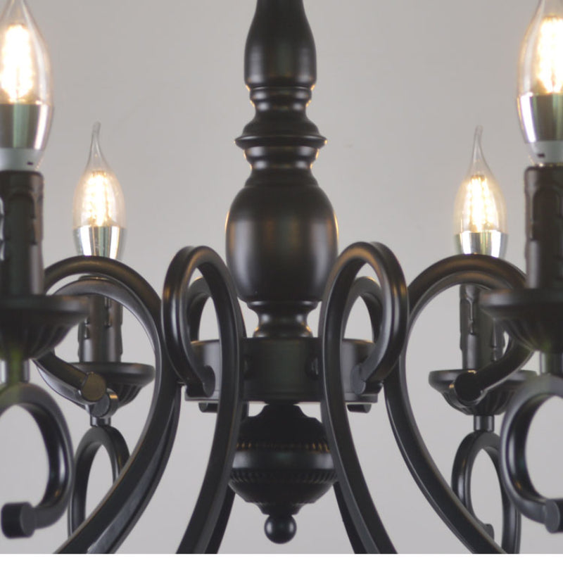 Silva Lampadario Creativo Retrò a Candele in Metallo Nero per Camera da Letto