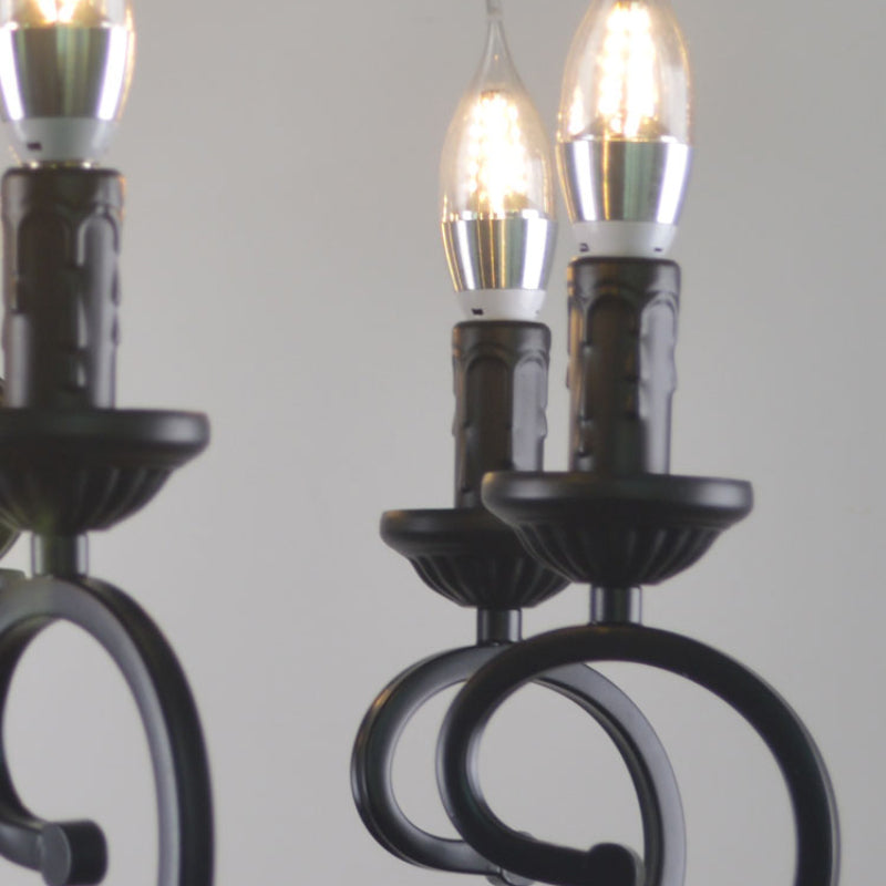 Silva Lampadario Creativo Retrò a Candele in Metallo Nero per Camera da Letto