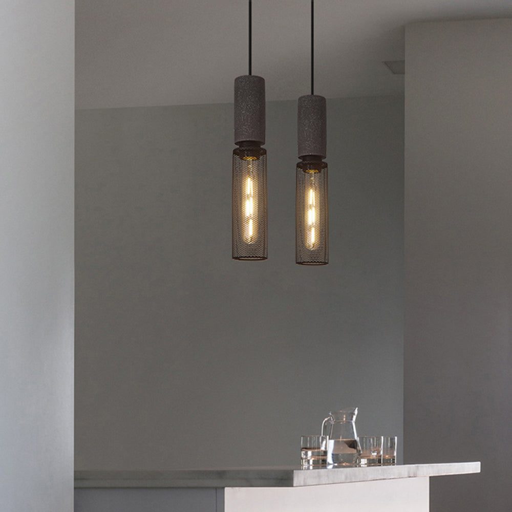 Arisha Moderni LED Wabi-Sabi Lampada a Sospensione Cilindrica Industriale Cemento/Metallo