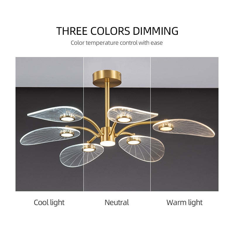 Arisha Arte Deco Foglia LED Lampade a Sospensione Metallo Acrilico Oro Camera da Letto