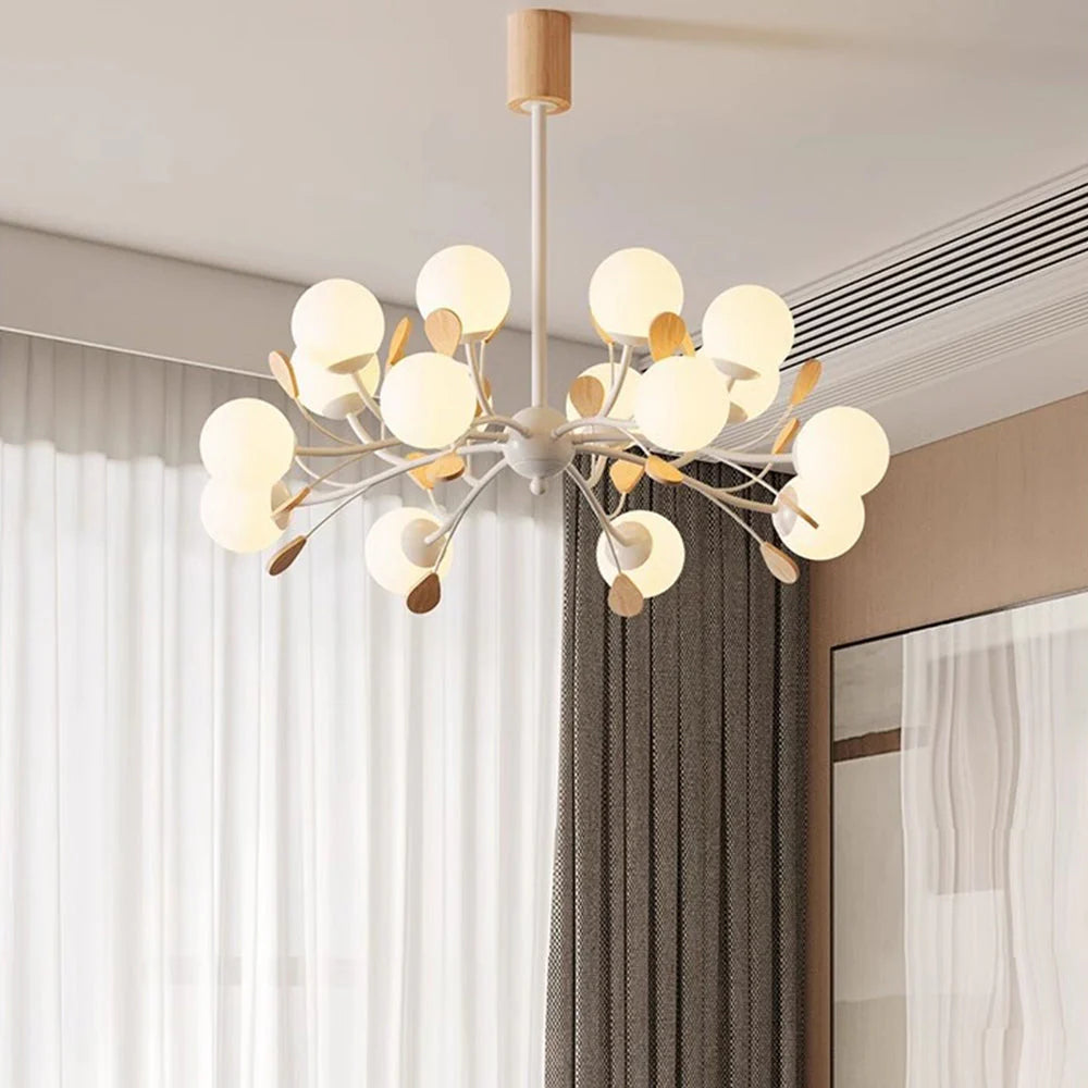 Valentina Moderno Metallo Legno Vetro Lux Lampadario Bianco Camera da letto