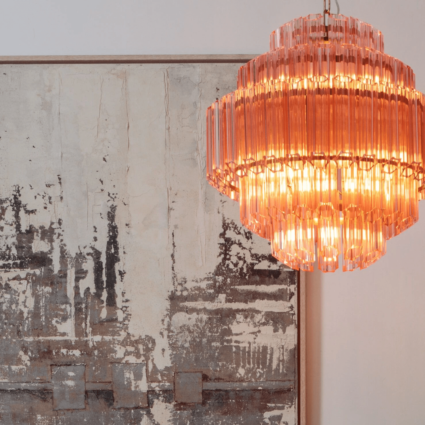 Aurora Chandelier Pink Glass Tube Layered Diamond - Neutralighting