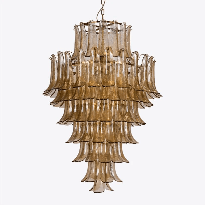 Aurora Chandelier Amber Murano Glass Petal Mid Century - Blowlighting