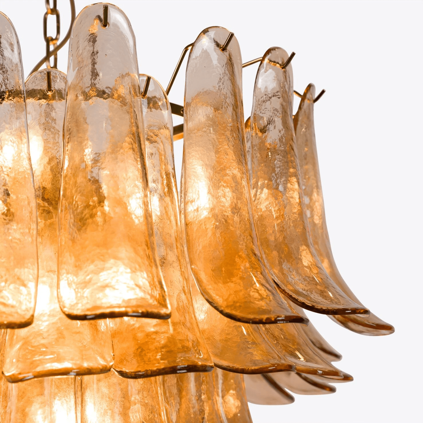 Aurora Chandelier Amber Murano Glass Petal Mid Century - Blowlighting
