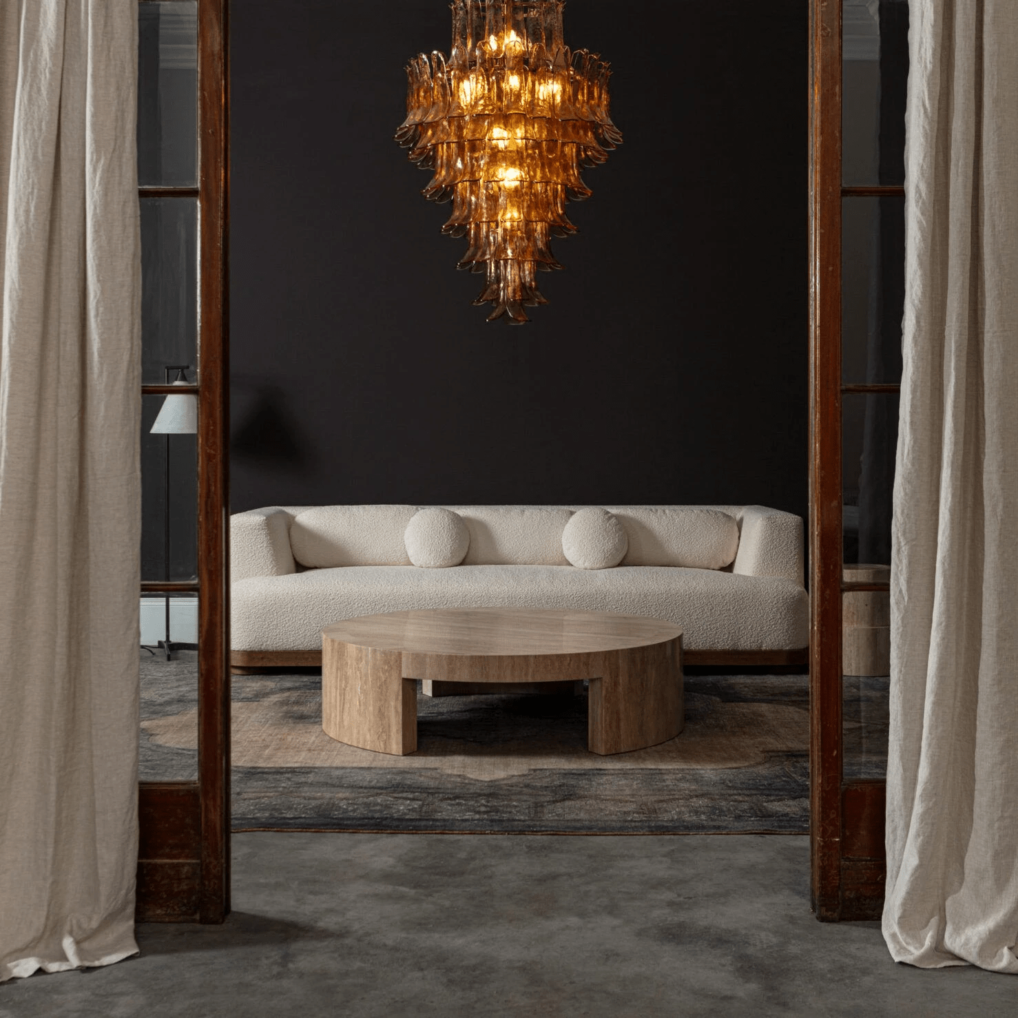 Aurora Chandelier Amber Murano Glass Petal Mid Century - Blowlighting