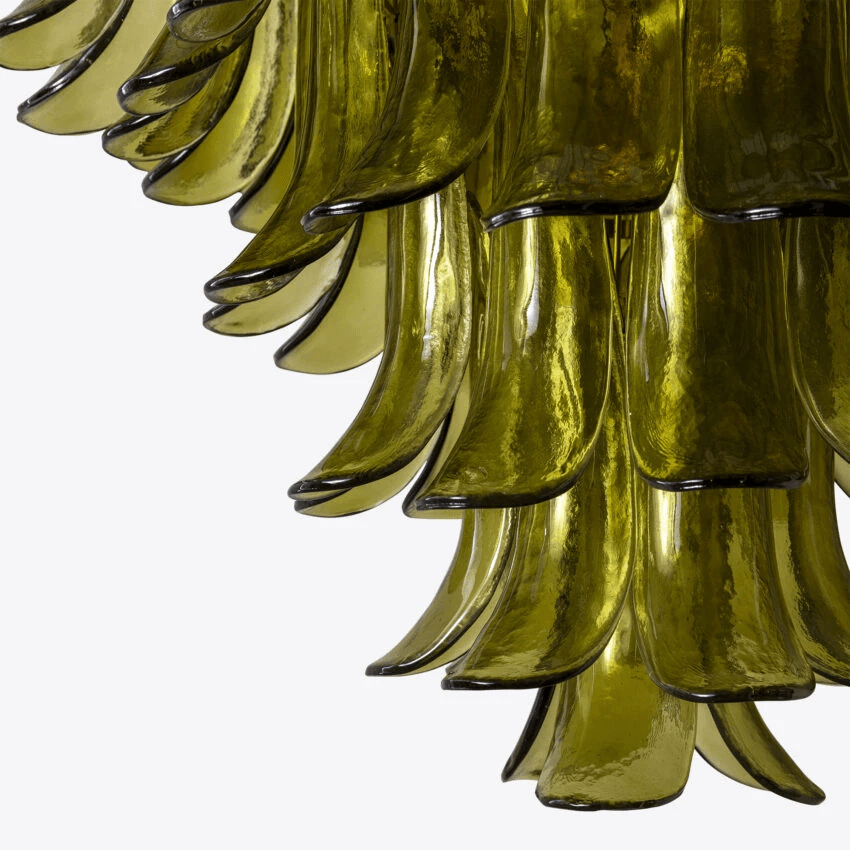 Aurora Chandelier Green Petal Glass Layered Natural - Neutralighting