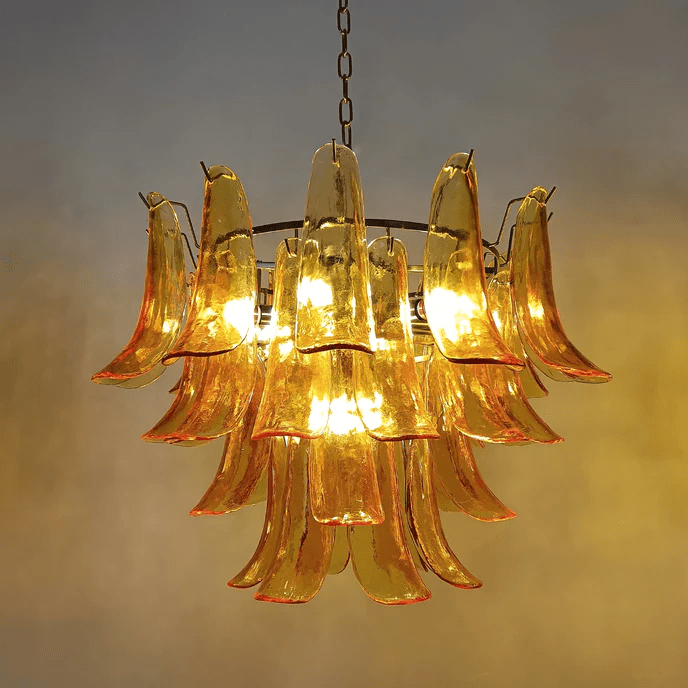 Aurora Chandelier Murano Glass Leaf Golden - Blowlighting