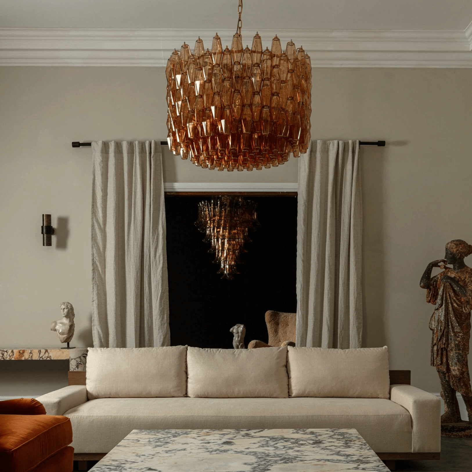 Aurora Chandelier Drum Amber Glass Elegant - Neutralighting