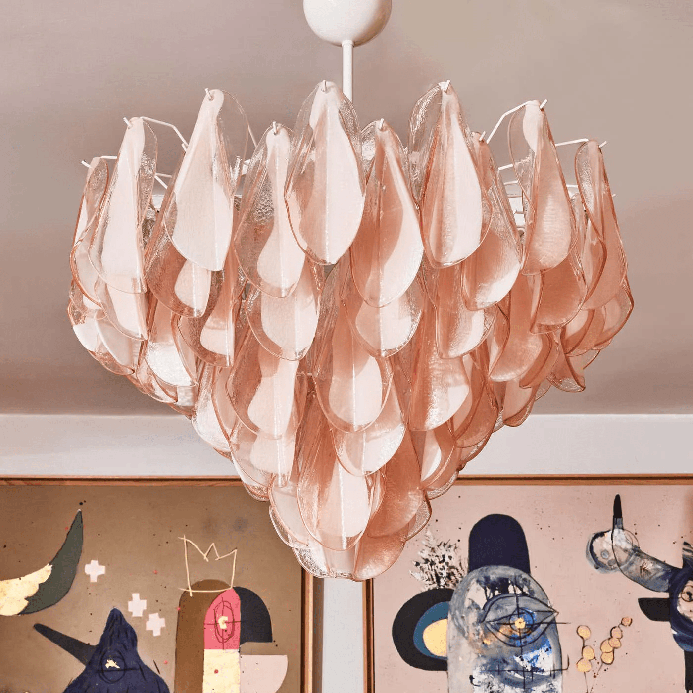 Aurora Chandelier Amber Murano Glass Oval Drops Layered - Neutralighting