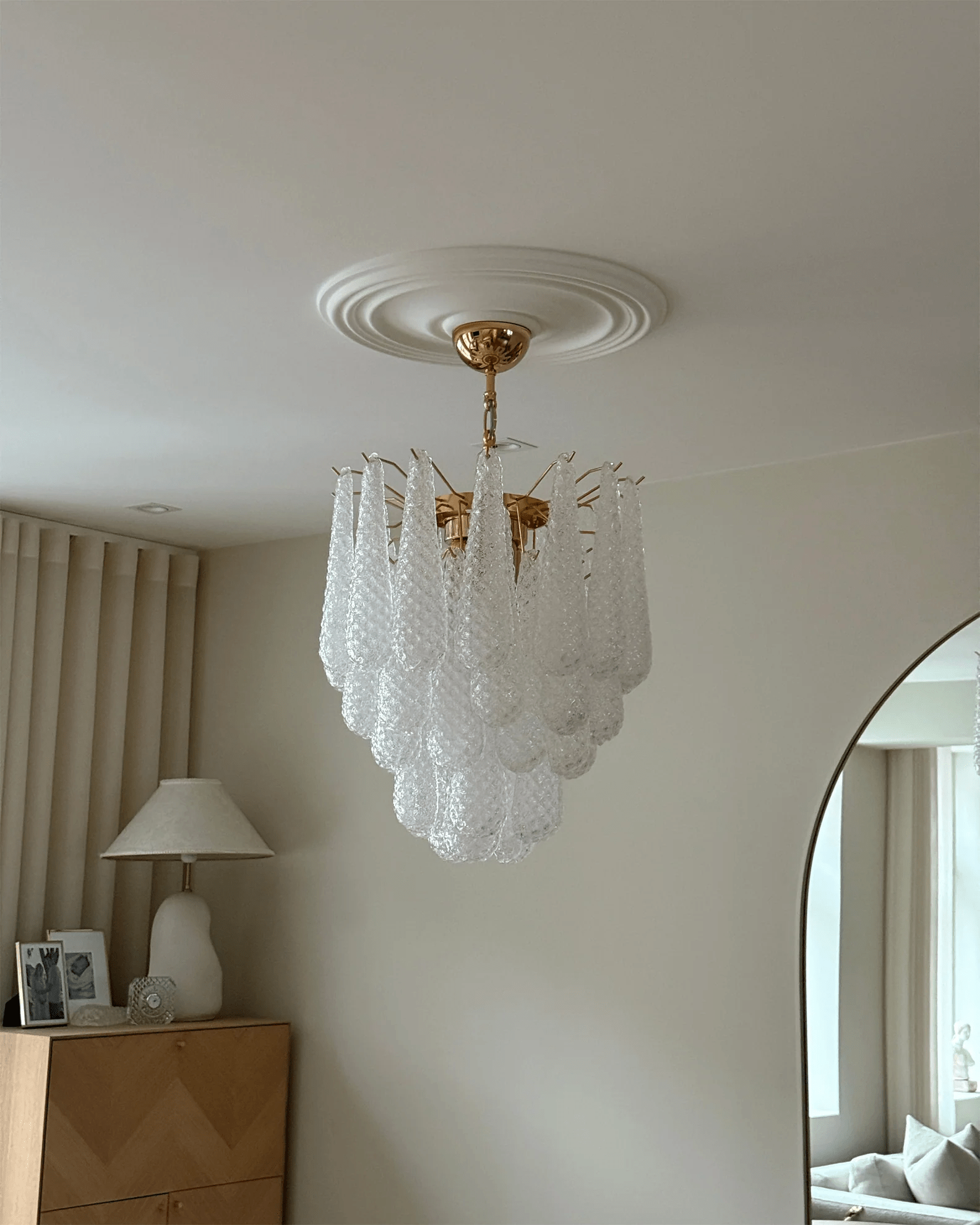 Aurora Chandelier Murano Glass Drops Frosted Teardrop - Neutralighting