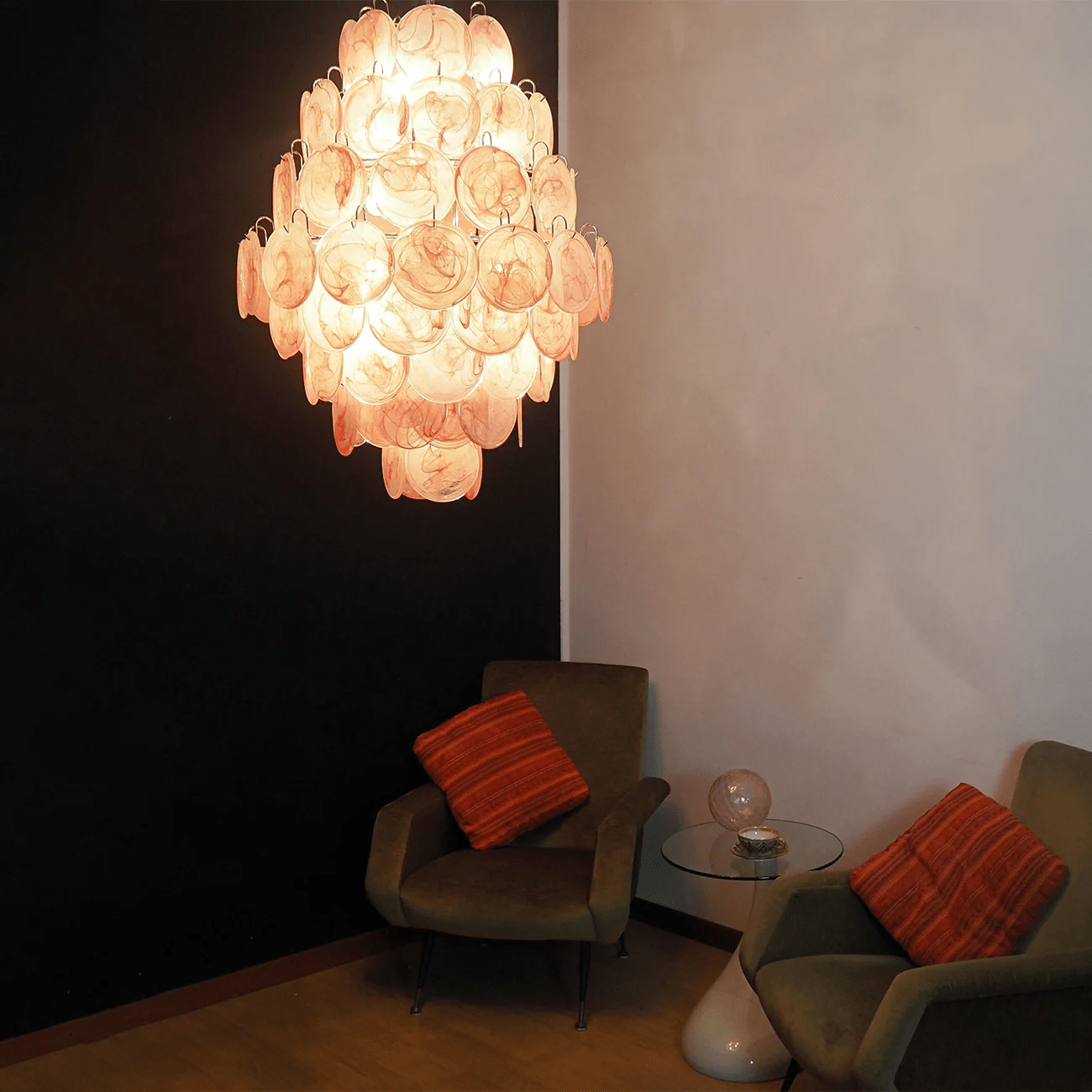 Aurora Chandelier Pink Murano Glass Handblown Discs - Neutralighting