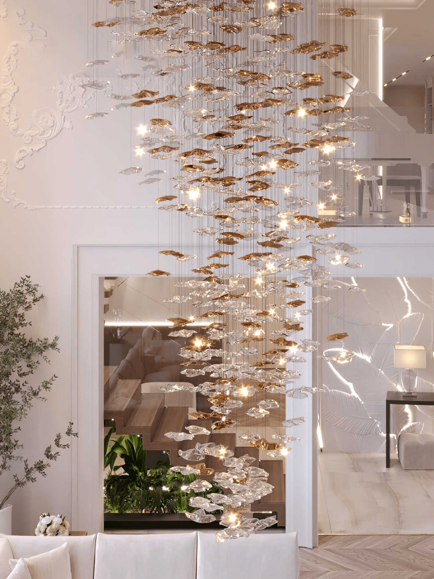 Nephele Crystal Leaf Chandelier - Blowlighting