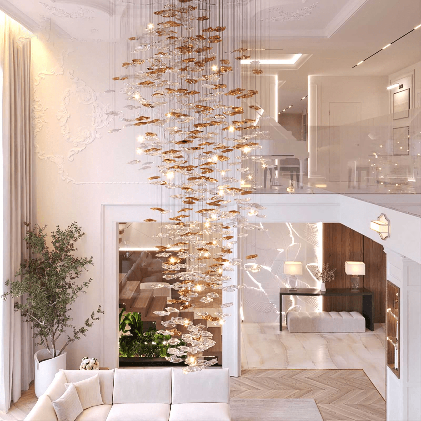 Nephele Crystal Leaf Chandelier - Blowlighting