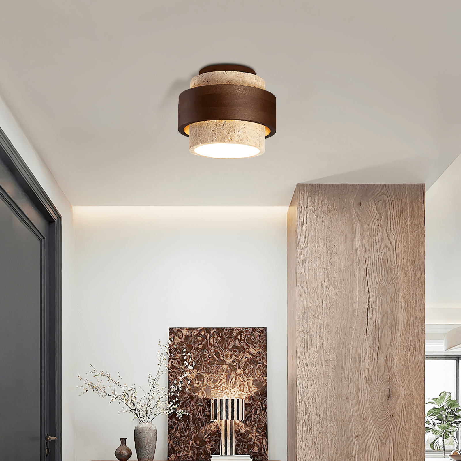 Eltalor Layered Ring Travertine Ceiling Light - Neutralighting