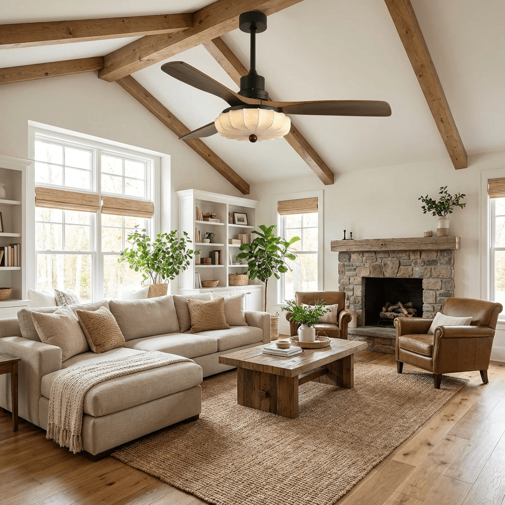 Ventilatore da Soffitto con Luce Jasper Bloom in un ambiente soggiorno moderno
