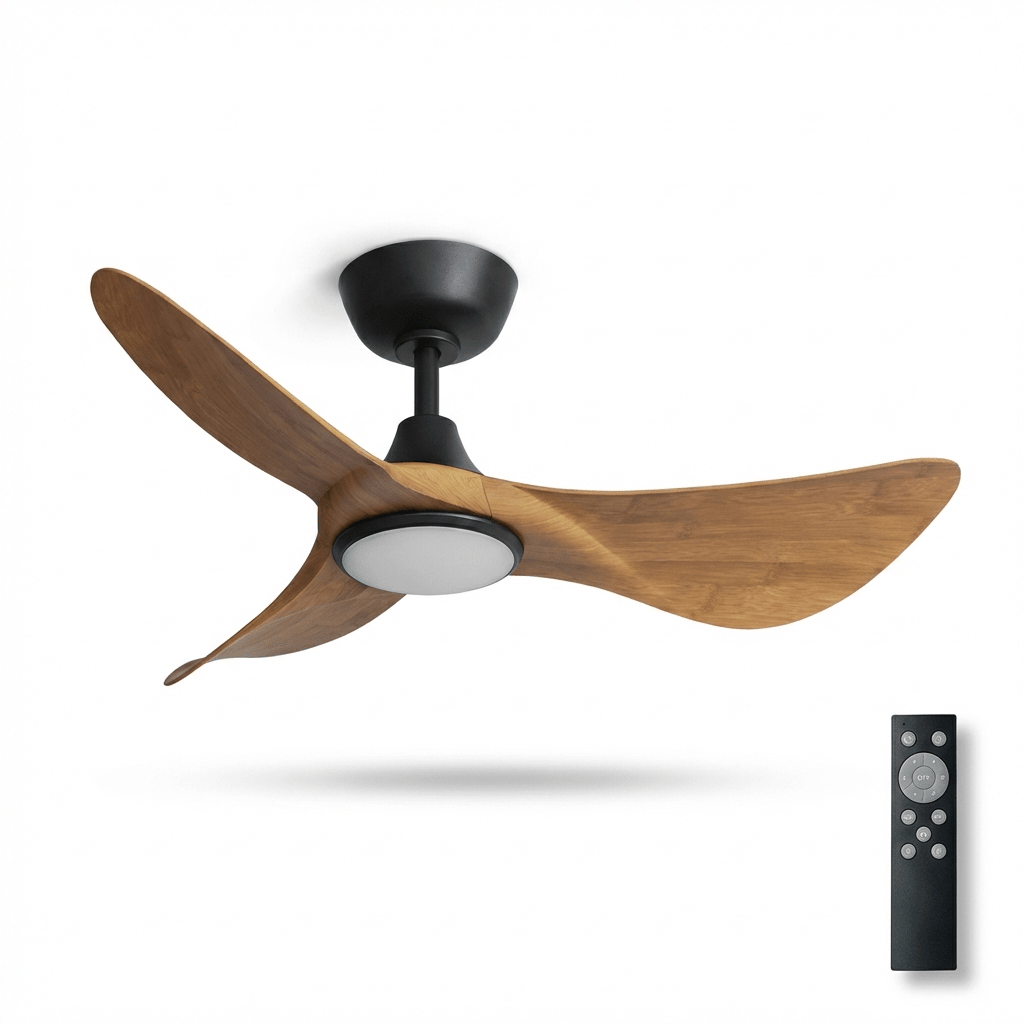 Ventilatore da Soffitto Finn in Legno Scolpito con Luce