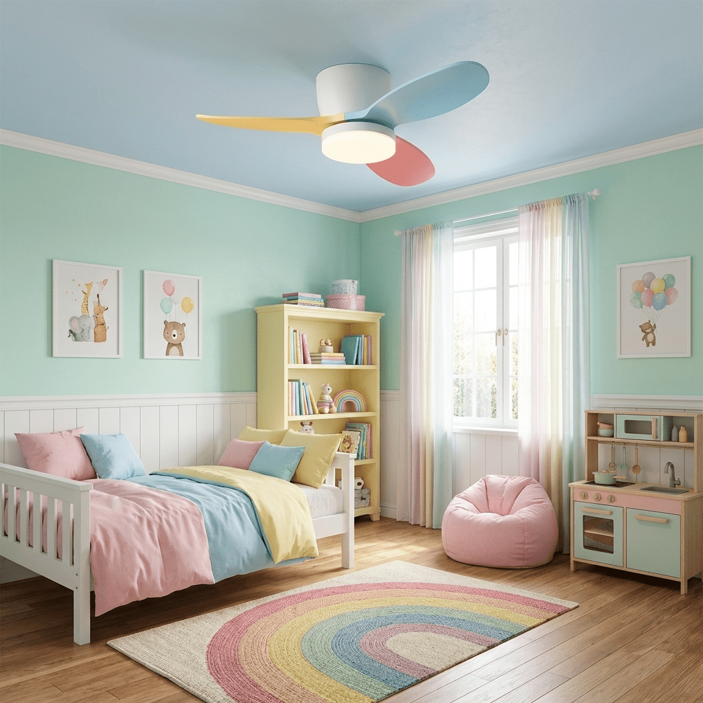 Ventilatore da soffitto con luce Milo Petalo con finitura bianca montato a soffitto