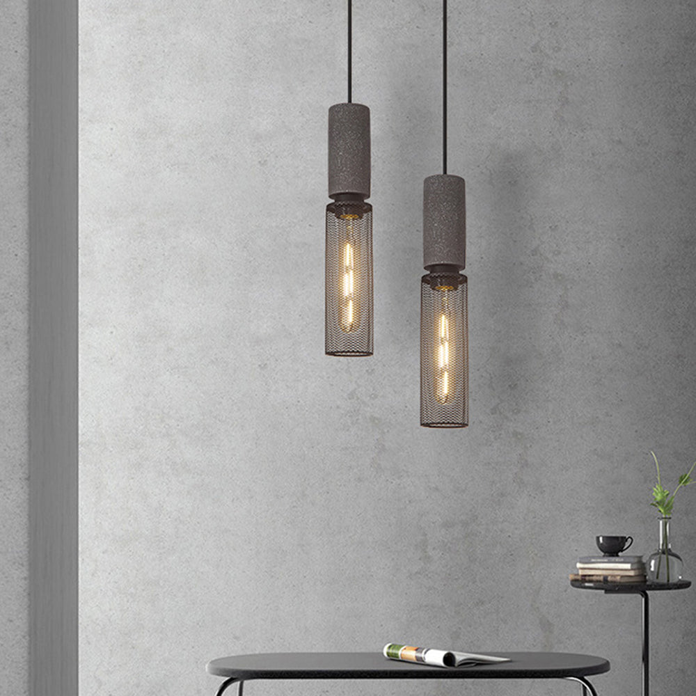 Arisha Moderni LED Wabi-Sabi Lampada a Sospensione Cilindrica Industriale Cemento/Metallo