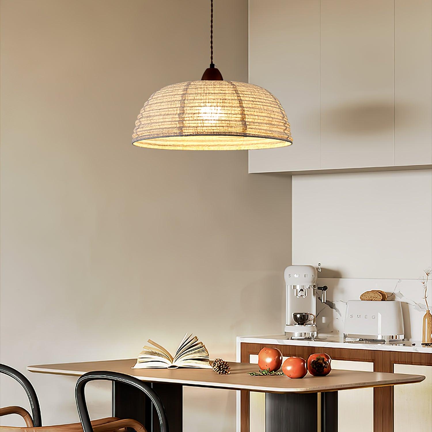 Ritta Retro Lanterna Bianco Legno Stoffa Lampade a Sospensione Studio Cucina