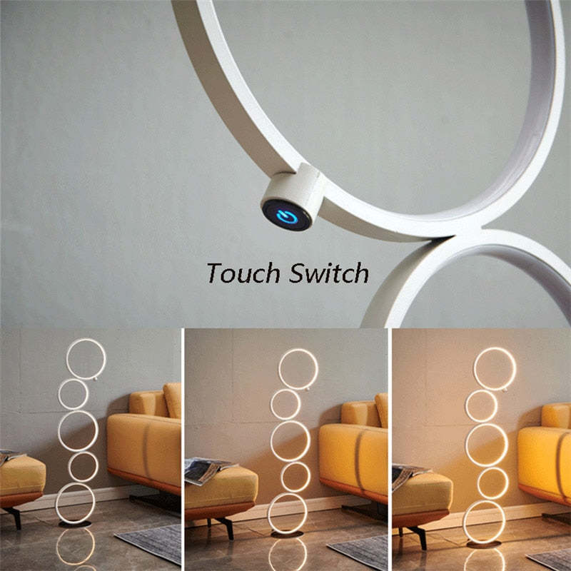 Arisha Moderna LED Lampada da Terra Metallo/Silicio Bianco/Nero Multi-Anelli Soggiorno/Camera da Letto