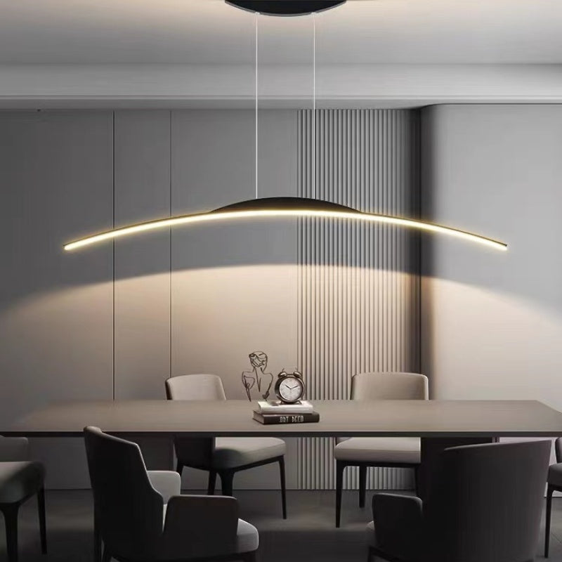 Arisha Minimalista LED Lampada a Sospensione Metallo Telecomando Lineare Nera Soggiorno/Camera da Letto