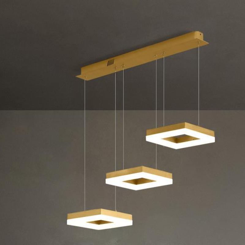 Arisha Moderne LED Lampade a Sospensione Metallo Oro 3 Luci Quadrato