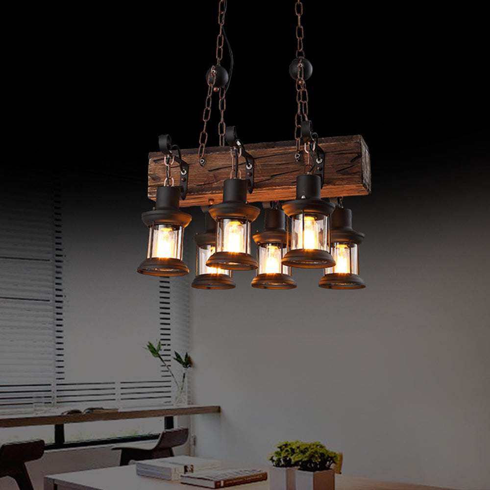 Epoch Lampade a Sospensione Retro Rettangolare Lanterna Metallo Legno