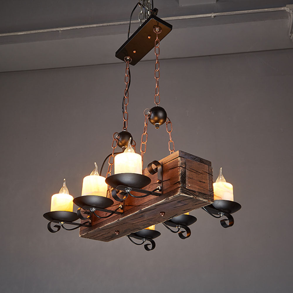 Epoch Retro Rettangolare Metallo/Legno Lampada a Sospensione Noce