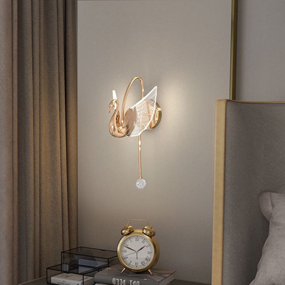Arisha Design LED Cigno Lampada da Parete Acrilico Metallo Oro/Rosa Soggiorno/Camera da Letto