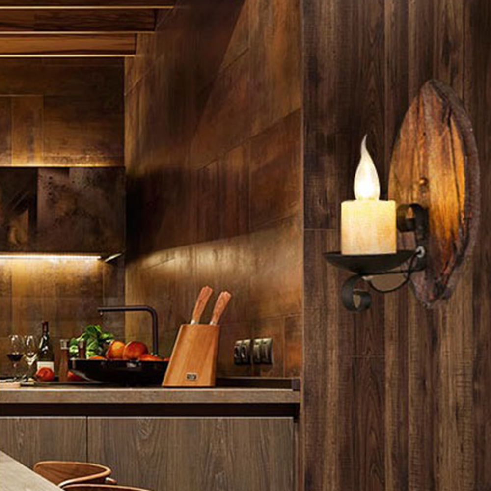 Epoch Vintage LED Foglia Candela Lampada da Parete Legno/Metallo Soggiorno