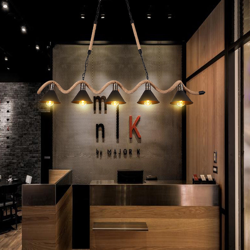 Epoch Vintage Metallo/Corda LED Sospensione Nero Soggiorno/Bar/Ristorante