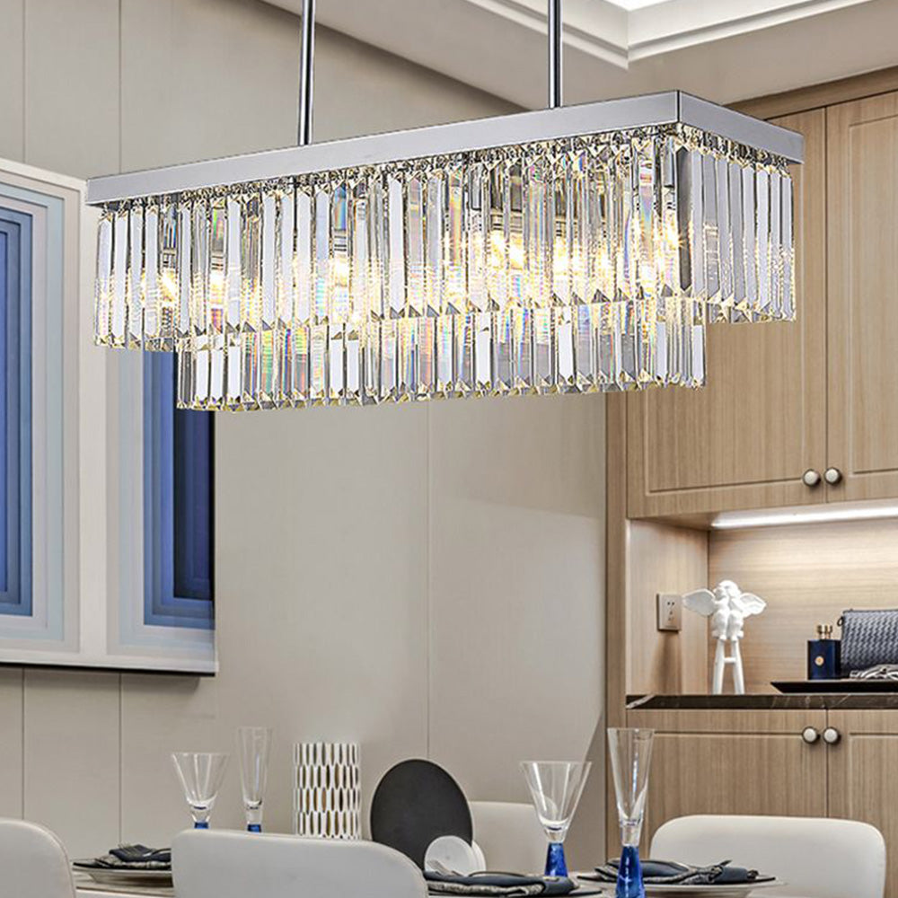 Kristy Design LED Lampadario Rettangolare d'Arte Moderna in Cristallo/Metallo Argento Soggiorno/Camera da Letto