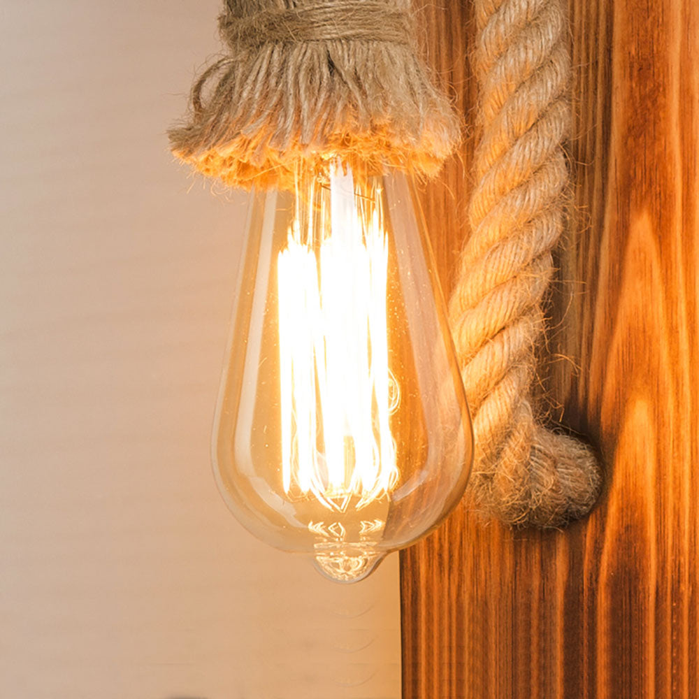 Epoch LED Applique Corda Legno/Canapa Rettangolare Sala da Pranzo Vintage
